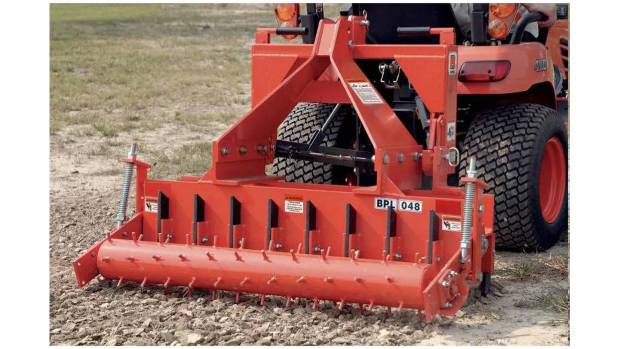 Compact tractor using a BEFCO BPL-SD 048 to crumble hardened dirt