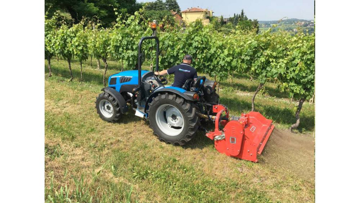 Compact tractor using BEFCO H40-S flail mower orchard